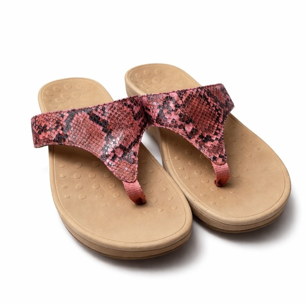 VIONIC Pacific Naples Platform Thong Sandal Sz 9 Pink Snakeskin Summer Comfort